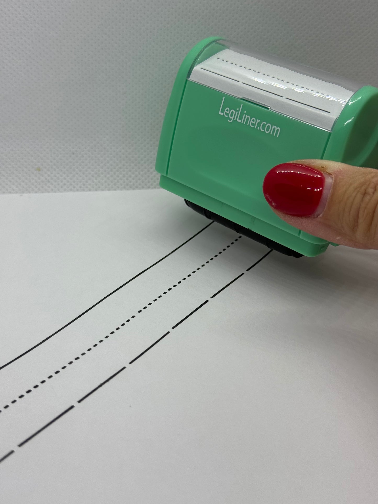 LegiLiner "Spaces" Self-Inking Teacher Stamp-1-inch Dashed Spaced Handwriting Lines Roller Stamp