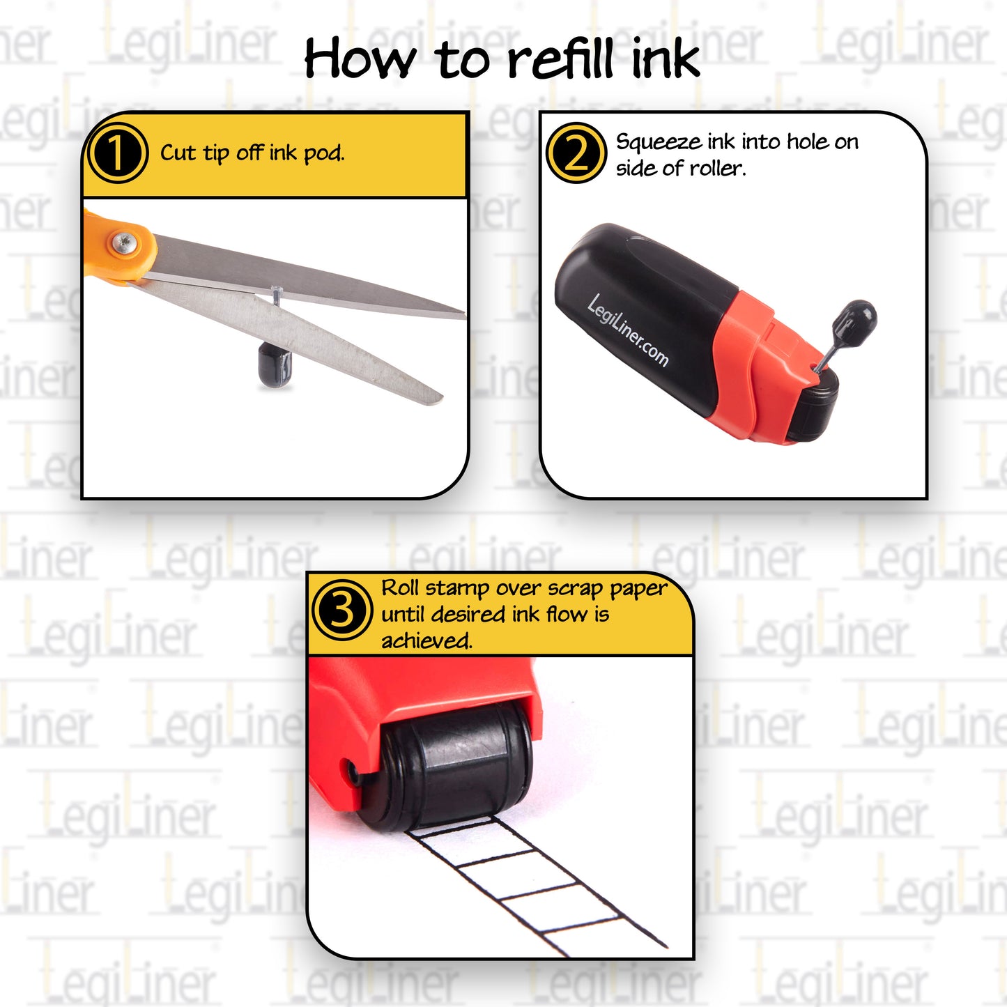 LegiLiner Roller Stamp Ink Refill Pods-Small (0.5 ml)-Pack of 3