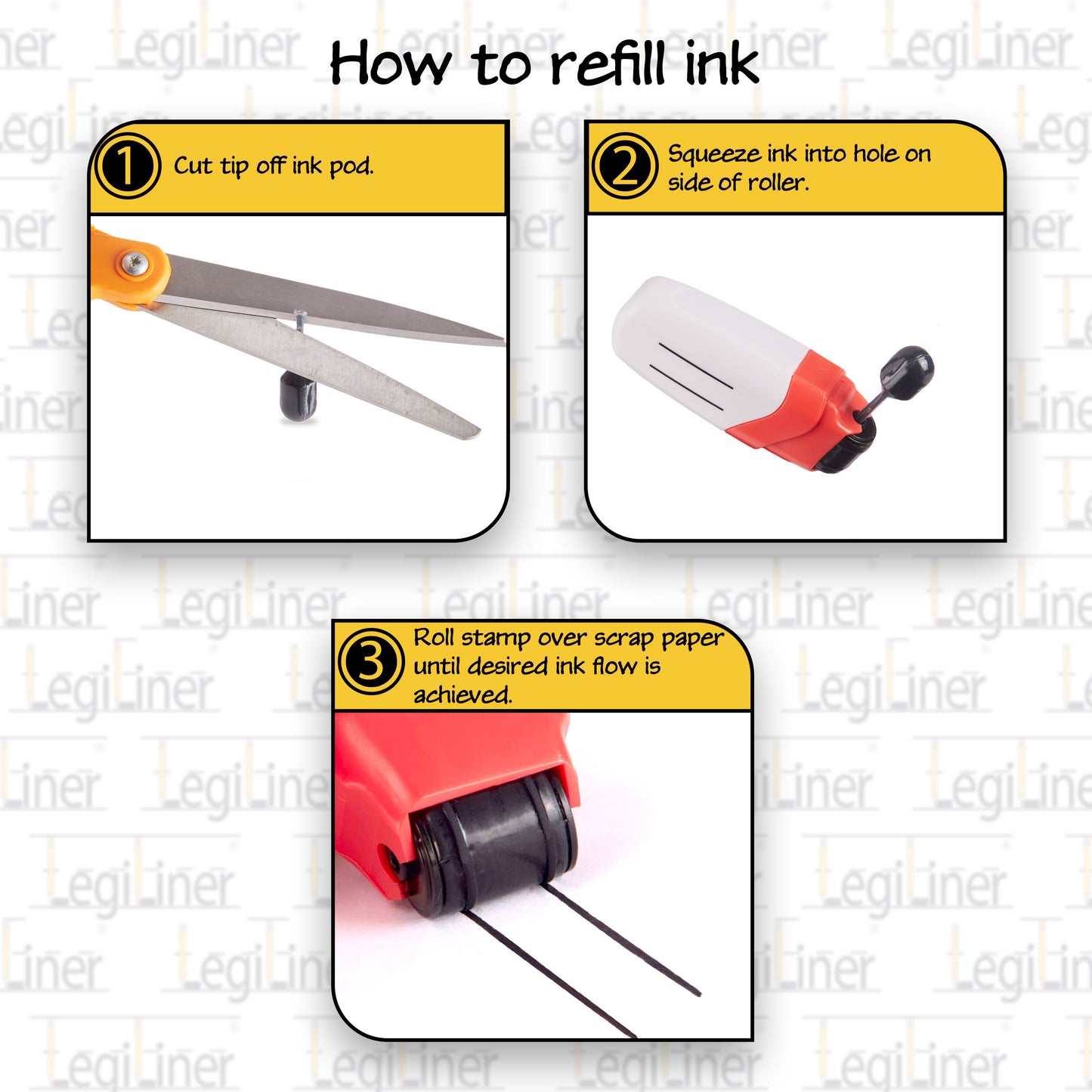 LEGILINER Super Set Bundle of 3 self-Inking Rolling Stamps (3/4, 1/2,  3/8)