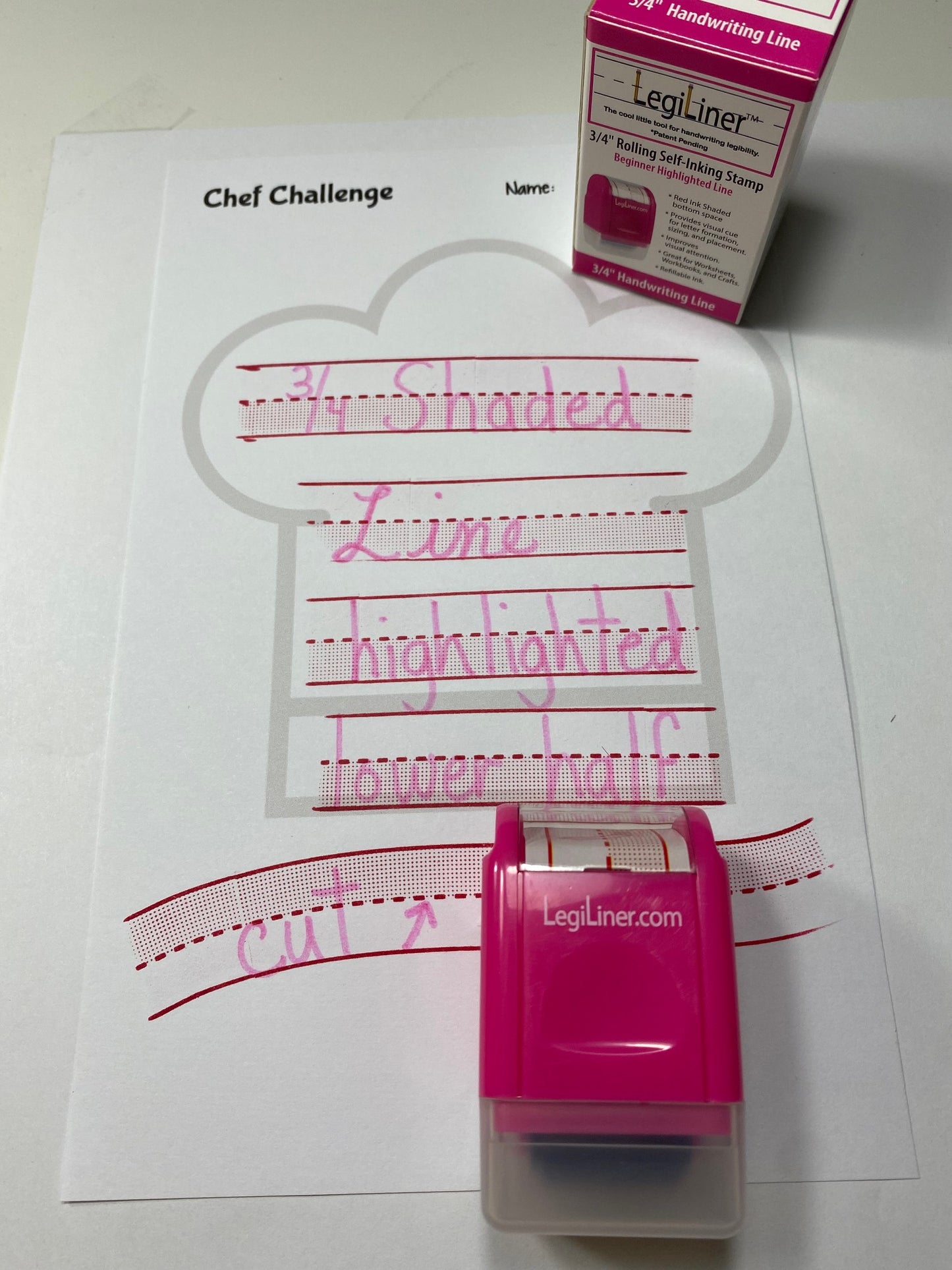 LegiLiner Self-Inking Teacher Stamp-3/4-inch Pink Shaded Handwriting Lines Roller Stamp