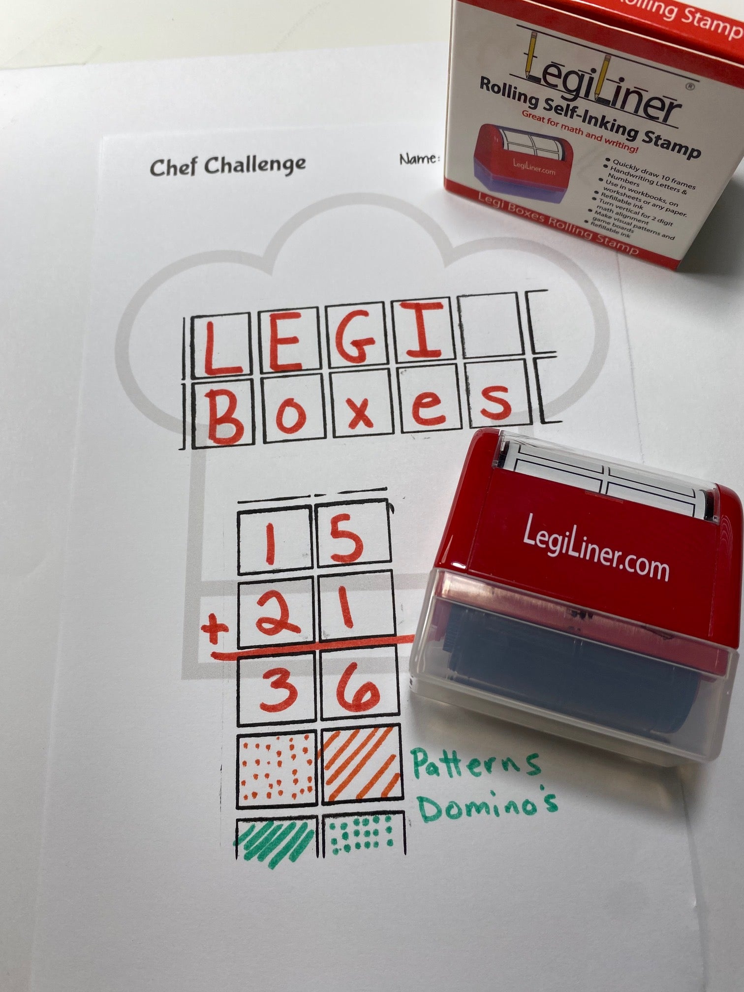 LegiLiner Self-Inking Teacher Stamp- OT Handwriting Boxes-10 Frame Math Roller Stamp