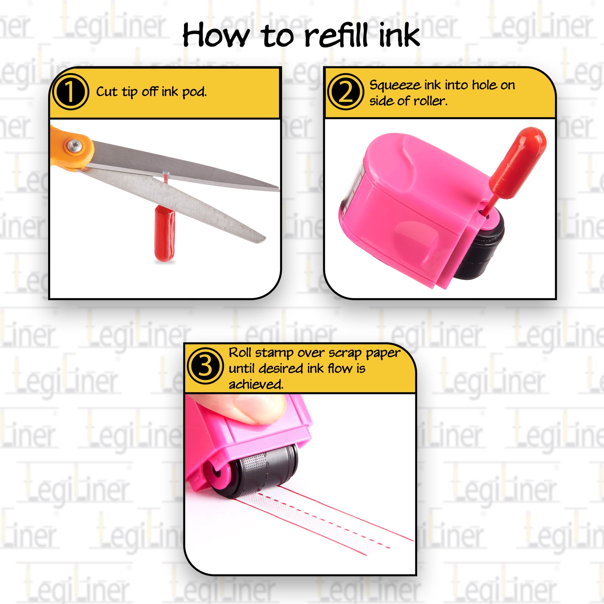  LEGILINER Super Set Bundle of 3 self-Inking Rolling Stamps  (3/4, 1/2, 3/8) : Office Products