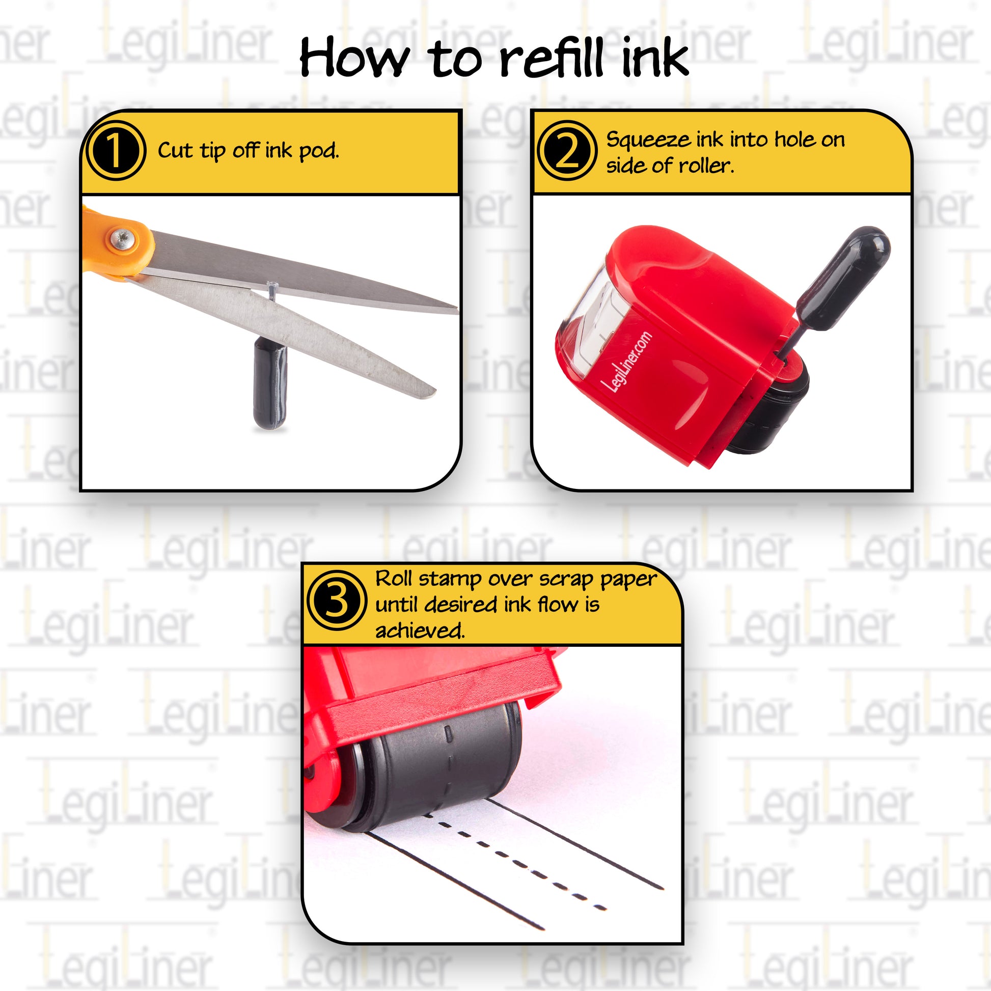 LegiLiner Roller Stamp Ink Refill Pods-Large (2.0 ml)-Pack of 3