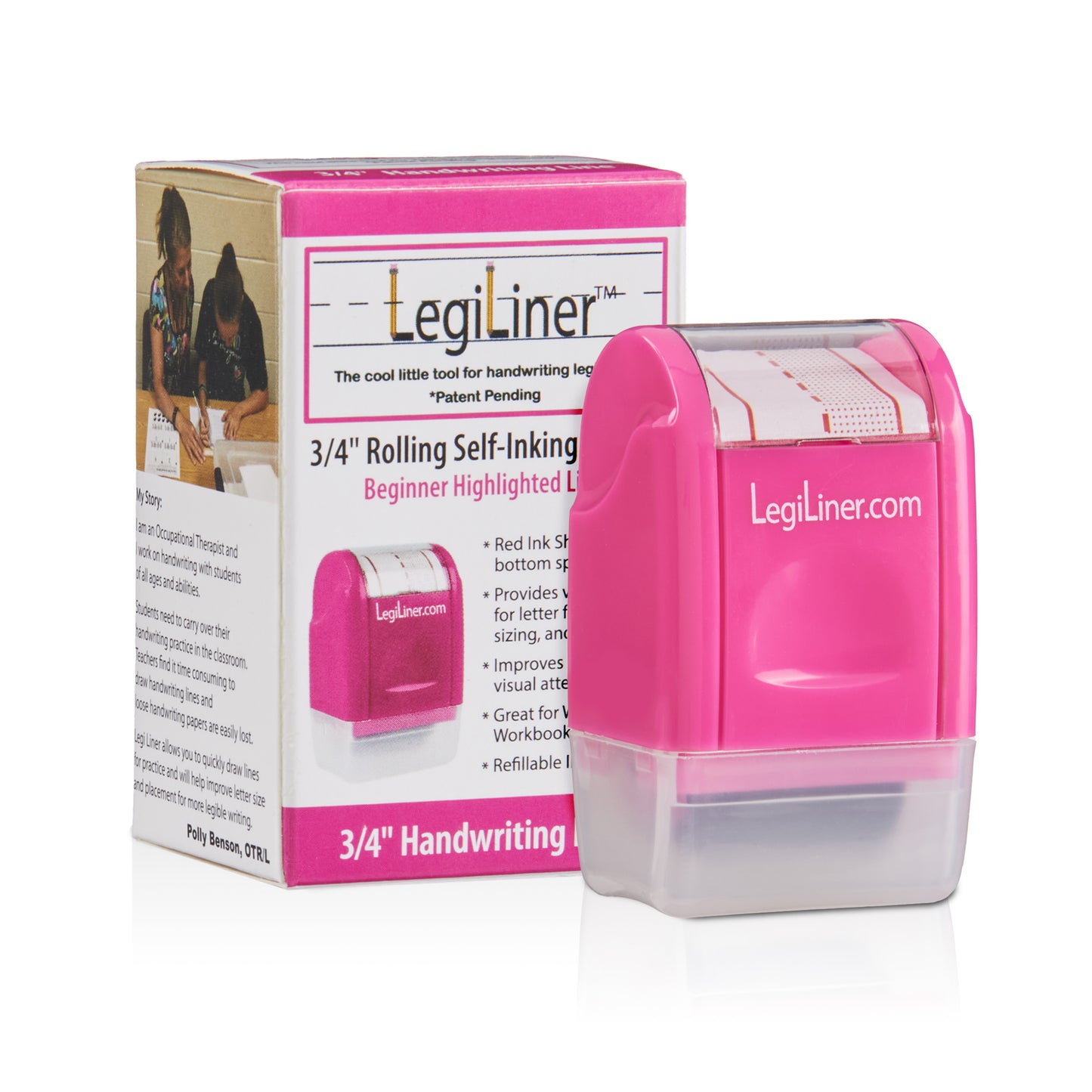 LegiLiner Self-Inking Teacher Stamp-3/4-inch Pink Shaded Handwriting Lines Roller Stamp